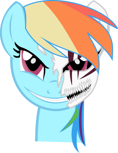 Size: 2319x3000 | Tagged: semi-grimdark, artist:feralhamster, derpibooru import, rainbow dash, pegasus, pony, bleach (manga), female, hollow, hollowfication, mare, simple background, smiling, solo, teeth, transparent background, vector