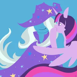 Size: 750x750 | Tagged: safe, artist:wrenhat, derpibooru import, trixie, twilight sparkle, twilight sparkle (alicorn), alicorn, pony, female, mare, parody, wicked