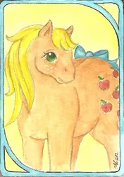 Size: 281x400 | Tagged: applejack (g1), artist:haawan, derpibooru import, g1, safe, solo, traditional art