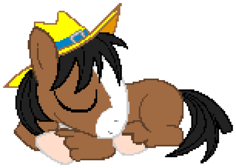 Size: 918x654 | Tagged: safe, artist:dm29, artist:epicvon, derpibooru import, trouble shoes, earth pony, pony, appleoosa's most wanted, colt, cute, daaaaaaaaaaaw, eyes closed, hat, little troubleshoes, male, manepxls, pixel art, prone, pxls.space, simple background, sleeping, smiling, solo, stallion, transparent background, troublebetes, younger