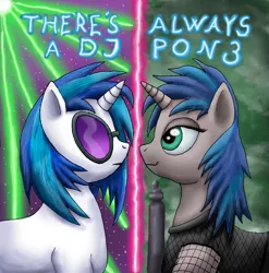 Size: 3122x3159 | Tagged: safe, artist:daoldhorse, derpibooru import, vinyl scratch, oc, oc:homage, pony, unicorn, fallout equestria, don't dead open inside, female