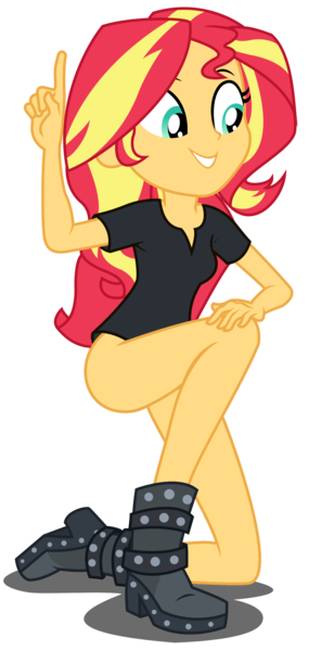Size: 1551x3145 | Tagged: questionable, artist:nightred15, derpibooru import, edit, edited edit, sunset shimmer, equestria girls, equestria girls series, black shirt, boots, butt, clothes, cute, director shimmer, female, hand on knee, legs, no pants, nude edit, nudity, partial nudity, raised finger, shirt, shoes, simple background, smiling, solo, solo female, transparent background, vector