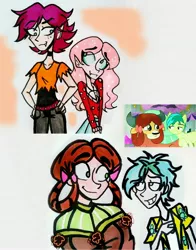 Size: 2314x2952 | Tagged: artist:citi, derpibooru import, fangs, human, humanized, ocellus, safe, sandbar, scene interpretation, screencap, screencap reference, smolder, traditional art, yona