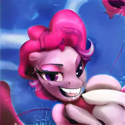 Size: 1024x1024 | Tagged: safe, artist:thisponydoesnotexist, derpibooru import, machine learning generated, oc, pony, creepy, creepy smile, image, jpeg, neural network, not pinkie pie, smiling, solo