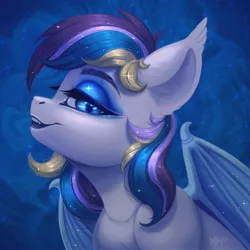 Size: 1920x1920 | Tagged: safe, artist:amishy, derpibooru import, oc, oc:moonlight waves, unofficial characters only, bat pony, pony, bat pony oc, bat wings, bust, solo, wings