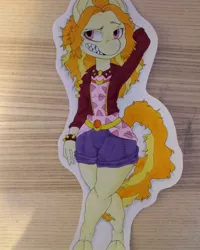 Size: 1080x1350 | Tagged: safe, artist:c_owokie, derpibooru import, adagio dazzle, ponified, anthro, earth pony, pony, unguligrade anthro, arm behind head, clothes, equestria girls ponified, female, sharp teeth, shorts, solo, species swap, teeth, traditional art