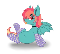 Size: 4584x4091 | Tagged: safe, artist:hellishprogrammer, derpibooru import, oc, oc:rainbow screech, unofficial characters only, bat pony, pony, icey-verse, :p, bat pony oc, bat wings, blank flank, choker, clothes, commission, female, heart eyes, magical lesbian spawn, mare, multicolored hair, offspring, parent:evil pie hater dash, parent:flutterbat, parent:fluttershy, parent:rainbow dash, parents:flutterdash, parents:piehaterbat, simple background, sitting, socks, solo, striped socks, tongue out, transparent background, wingding eyes, wings, ych result