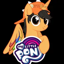 Size: 1080x1080 | Tagged: safe, alternate version, artist:cokelatbasii, derpibooru import, ponified, alicorn, pony, alicornified, backwards ballcap, baseball cap, black background, boboiboy, cap, hat, horn, male, race swap, simple background, smiling, solo, stallion, style emulation, wings