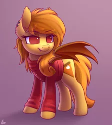 Size: 1800x2000 | Tagged: safe, artist:luminousdazzle, derpibooru import, oc, oc:pumpkin spice, unofficial characters only, bat pony, pony, bat pony oc, bat wings, clothes, cutie mark, female, mare, solo, wings