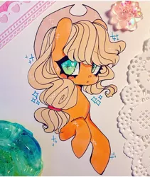 Size: 720x855 | Tagged: applejack, artist:dollbunnie, cute, derpibooru import, eyelashes, hat, instagram, jackabetes, marker drawing, safe, solo, sparkles, traditional art