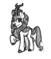 Size: 1024x1192 | Tagged: artist:twilibrary, autumn blaze, derpibooru import, female, kirin, lidded eyes, mare, monochrome, open mouth, raised hoof, safe, simple background, sketch, solo, traditional art, white background