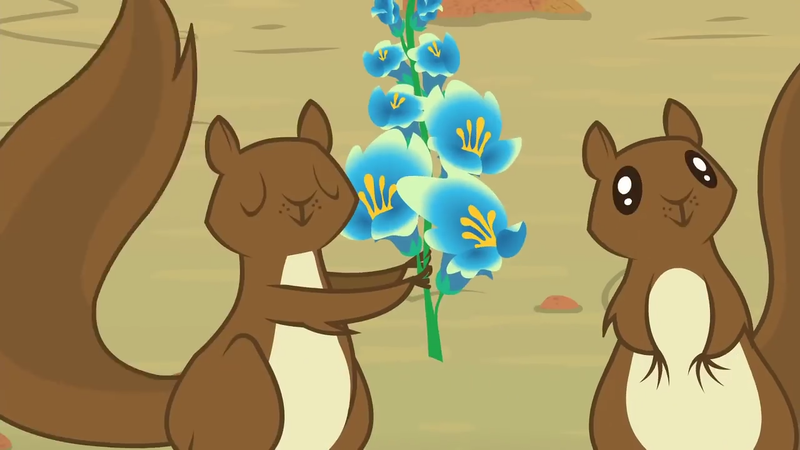 Size: 1280x720 | Tagged: derpibooru import, flower, foal's breath, safe, screencap, sounds of silence, squirrel