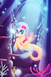 Size: 6146x9312 | Tagged: absurd file size, absurd resolution, artist:maldaptive-m, blue eyes, bubble, coral, crepuscular rays, cute, derpibooru import, female, fins, fin wings, fish tail, flower, flower in hair, jewelry, looking at you, my little pony: the movie, necklace, open mouth, pearl necklace, princess skystar, safe, seapony (g4), seaquestria, skyabetes, smiling, solo, underwater, water, wings