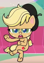 Size: 431x619 | Tagged: applejack, beret, cropped, crossed legs, derpibooru import, hat, how applejack got her hat back, my little pony: pony life, open mouth, safe, screencap, sitting, solo, spoiler:pony life s01e04