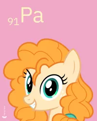 Size: 4000x5000 | Tagged: safe, artist:parclytaxel, derpibooru import, pear butter, earth pony, pony, series:joycall6's periodic table, .svg available, absurd resolution, bust, chemistry, cute, female, grin, looking at you, mare, pearabetes, periodic table, pink background, portrait, protactinium, simple background, smiling, solo, vector