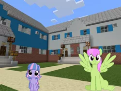 Size: 2048x1536 | Tagged: safe, artist:bluemeganium, artist:cheezedoodle96, artist:topsangtheman, derpibooru import, merry may, wind sprint, pegasus, pony, house, looking at you, minecraft