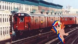 Size: 1334x750 | Tagged: safe, artist:jhayarr23, artist:topsangtheman, derpibooru import, oc, oc:pearl shine, ponified, pegasus, pony, '90s, irl, looking at you, nation ponies, new york city, new york city subway, philippines, photo, ponies in real life, train