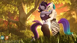 Size: 3840x2160 | Tagged: 3d, 4k, anthro, artist:shadowboltsfm, barefoot, bra, bracelet, clothes, cute, daaaaaaaaaaaw, derpibooru import, dress, eyelashes, eyes closed, feet, female, grass, jewelry, kissing, kneeling, lens flare, lesbian, nail polish, oc, oc:aurora starling, ocbetes, oc:raven storm, plantigrade anthro, safe, source filmmaker, sunset, underwear, wholesome