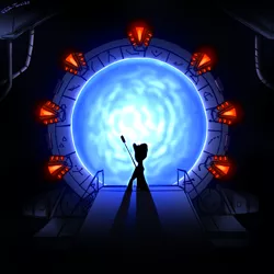 Size: 2400x2400 | Tagged: artist:shido-tara, crossover, derpibooru import, glow, oc, safe, shadow, silhouette, simple background, sketch, stargate, stargate sg1, unofficial characters only