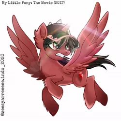 Size: 1080x1080 | Tagged: safe, alternate version, artist:cokelatbasii, derpibooru import, ponified, alicorn, pony, alicornified, baseball cap, boboiboy, cap, chest fluff, crossover, flying, glowing horn, hat, horn, looking back, male, race swap, stallion, style emulation, wings