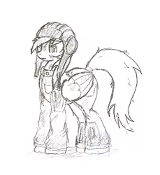 Size: 490x534 | Tagged: safe, artist:rusticpony, derpibooru import, derpy hooves, pegasus, pony, clothes, female, mare, monochrome, red army, sketch, solo, soviet union, tanker, traditional art, uniform, world war ii