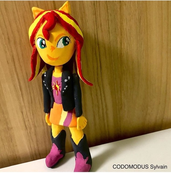 Size: 720x726 | Tagged: safe, artist:codomodus__sylvain, artist:kne, derpibooru import, sunset shimmer, equestria girls, clay, figure, instagram, pony ears, solo