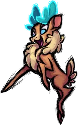 Size: 672x1080 | Tagged: safe, artist:mane6, derpibooru import, velvet reindeer, deer, reindeer, them's fightin' herds, antlers, blue eyes, chest fluff, cloven hooves, community related, female, in air, neck fluff, no pupils, open mouth, simple background, smiling, solo, transparent background