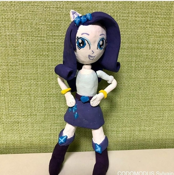 Size: 711x715 | Tagged: safe, artist:codomodus__sylvain, artist:kne, derpibooru import, rarity, equestria girls, child artwork, clay, doll, figure, irl, japanese, photo, solo, toy