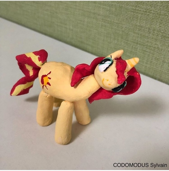 Size: 720x727 | Tagged: safe, artist:codomodus__sylvain, artist:kne, derpibooru import, sunset shimmer, pony, unicorn, children artwork, clay, figure, instagram, irl, japanese, photo, solo