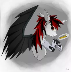 Size: 2432x2487 | Tagged: safe, artist:lth935, derpibooru import, oc, oc:blackjack, unofficial characters only, pony, unicorn, fallout equestria, fallout equestria: project horizons, artificial wings, augmented, fanfic art, mechanic, mechanical wing, solo, wings