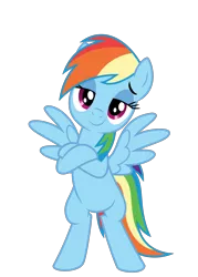 Size: 1600x2231 | Tagged: safe, artist:byteslice, derpibooru import, rainbow dash, pegasus, pony, .svg available, bipedal, crossed arms, faic, female, head tilt, lidded eyes, looking at you, simple background, smiling, smug, smugdash, solo, spread wings, svg, transparent background, vector, wings