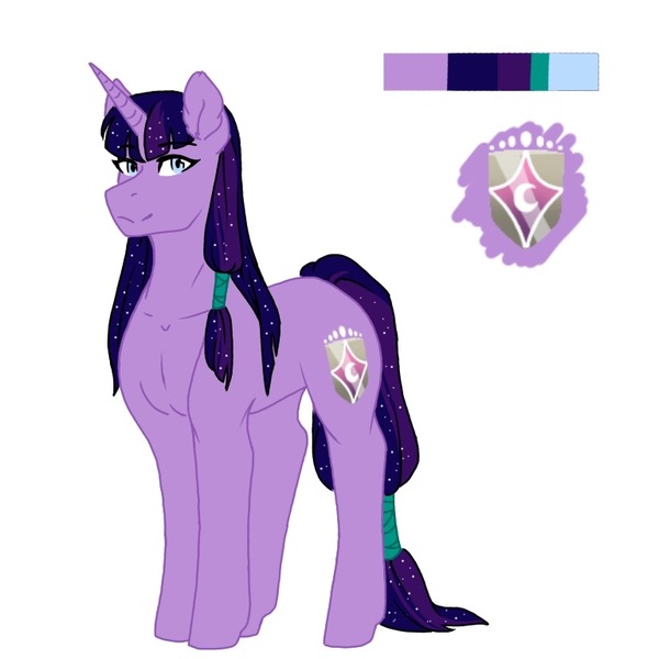 Size: 768x768 | Tagged: safe, artist:vennyredmoon, deleted from derpibooru, derpibooru import, oc, oc:stella nova, pony, unicorn, female, mare, offspring, parent:flash sentry, parent:twilight sparkle, parents:flashlight, simple background, solo, white background