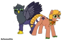 Size: 1280x720 | Tagged: safe, artist:schumette14, derpibooru import, oc, oc:gabin, oc:lustre elstar, gryphon, pony, unicorn, friendship, next generation, offspring, parent:applejack, parent:applelight, parent:twijack, parent:twilight sparkle, school, shipping