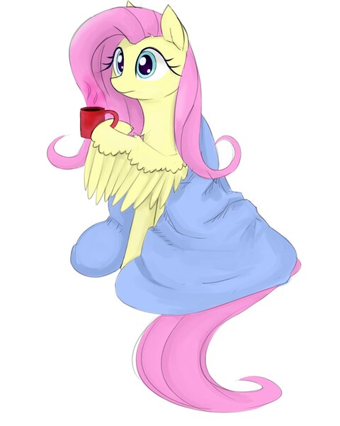 Size: 1049x1311 | Tagged: safe, artist:some_ponu, derpibooru import, fluttershy, pegasus, mug, simple background, solo, white background, wing hands, wings