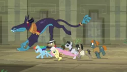 Size: 1920x1080 | Tagged: ahuizotl, biff, daring doubt, derpibooru import, doctor caballeron, fluttershy, henchmen, rainbow dash, rogue (character), safe, screencap, withers