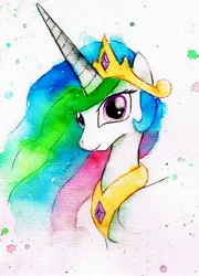 Size: 1600x2225 | Tagged: alicorn, artist:mashiromiku, bust, crown, cute, cutelestia, derpibooru import, female, jewelry, mare, portrait, princess celestia, regalia, safe, solo, traditional art, watercolor painting