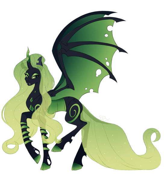 Size: 3224x3508 | Tagged: artist:e-boi, changeling, changeling queen, changeling queen oc, derpibooru import, female, green changeling, oc, oc:selene, raised hoof, safe, simple background, solo, transparent background, unofficial characters only