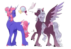 Size: 1275x874 | Tagged: safe, artist:bunnari, derpibooru import, oc, unofficial characters only, pegasus, pony, unicorn, female, magical lesbian spawn, mare, offspring, parent:fluttershy, parent:king sombra, parent:twilight sparkle, parents:sombrashy, parents:twishy, simple background, transparent background, two toned wings, unshorn fetlocks, wings