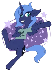 Size: 1000x1362 | Tagged: alicorn, artist:wild-thunder06, clothes, cute, derpibooru import, different hairstyle, princess luna, safe, shirt, simple background, smiling, solo, transparent background, t-shirt