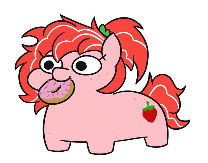 Size: 680x533 | Tagged: safe, artist:jargon scott, derpibooru import, oc, oc:strawberry glaze, unofficial characters only, earth pony, pony, commission, mouth hold, simple background, solo, squatpony, white background