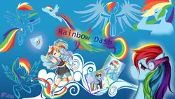 Size: 2560x1440 | Tagged: anime, artist:youki506, clothes, converse, derpibooru import, eyes closed, headphones, human, pegasus, rainbow dash, safe, shoes, wallpaper