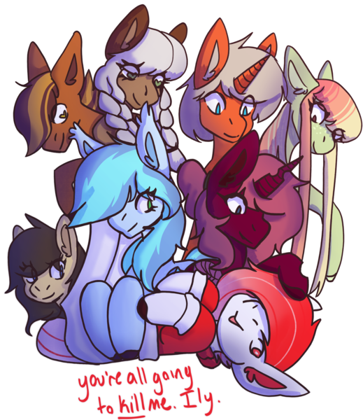 Size: 2550x2950 | Tagged: artist:raya, derpibooru import, oc, oc:blackberry frost, oc:deepest apologies, oc:gray lily, oc:misfit patchwork, oc:mixtape, oc:nazir, oc:retro hearts, oc:rosalie, rayaexperimental, safe, simple background, transparent background, unofficial characters only