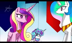 Size: 800x480 | Tagged: alicorn, alicorn drama, artist:yordisz, canterlot castle, castle of the royal pony sisters, crying, derpibooru import, drama, dramatic, fanfic art, female, filly, filly flurry heart, princess cadance, princess celestia, princess flurry heart, safe, screencap, tears of pain, teary eyes