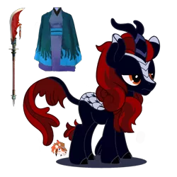 Size: 2550x2550 | Tagged: accessories, artist:firehearttheinferno, backstory in description, base used, blue coat, blue flames, clothes, cloven hooves, colored, concept for a fanfic, derpibooru import, edit, fallout, fallout equestria, fallout equestria: burdens, fantasy class, frown, guan dao, horn, kimono (clothing), kirin, leonine tail, oc, oc:fervent ash, orange eyes, red mane, safe, scales, show accurate, simple background, solo, transparent background, unofficial characters only, vector, vector edit, warrior, watermark