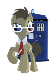 Size: 627x951 | Tagged: safe, artist:ripped-ntripps, derpibooru import, doctor whooves, time turner, earth pony, 3d glasses, doctor who, simple background, solo, sonic screwdriver, tardis, transparent background