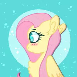 Size: 400x400 | Tagged: safe, artist:uwus, derpibooru import, fluttershy, pegasus, pony, blushing, chest fluff, chibi, cute, folded wings, icon, looking to side, shyabetes, solo, wings