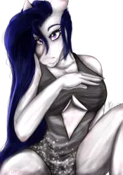 Size: 701x1000 | Tagged: anthro, artist:zsnowfilez, breasts, clothes, derpibooru import, dress, female, oc, oc:belladonna nightshade, simple background, solo, solo female, suggestive, transparent background, underboob