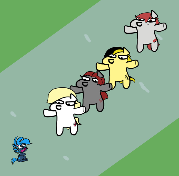 Size: 1868x1840 | Tagged: safe, artist:wren, derpibooru import, oc, oc:aryanne, oc:clout chaser, oc:leslie fair, oc:molly tov, oc:veronika, earth pony, pegasus, pony, derpibooru, the end of derpibooru, my little pony: pony life, bully, bullying, grass, meta, nazi, nervous, road, sitting, squatpony, standing, stare, sweat, t pose, tank man, tank mare, tiananmen square, worried