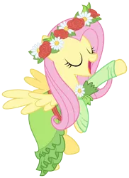 Size: 3560x4900 | Tagged: safe, artist:proenix, derpibooru import, fluttershy, pegasus, pony, magical mystery cure, .svg available, absurd resolution, clothes, cute, dress, eyes closed, female, floral head wreath, flower, mare, shyabetes, simple background, solo, transparent background, vector