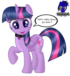 Size: 3840x4154 | Tagged: safe, alternate version, artist:damlanil, derpibooru import, twilight sparkle, twilight sparkle (alicorn), alicorn, pony, collar, comic, cute, cutie mark collar, female, fourth wall, horn, latex, looking at you, makeup, mare, raised hoof, rubber, shiny, shiny mane, show accurate, silly, simple background, smiling, solo, talking to viewer, transparent background, twiabetes, vector, wings